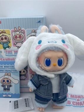 Sanrio-Inspired White Bunny Plush Doll in Denim Outfit
